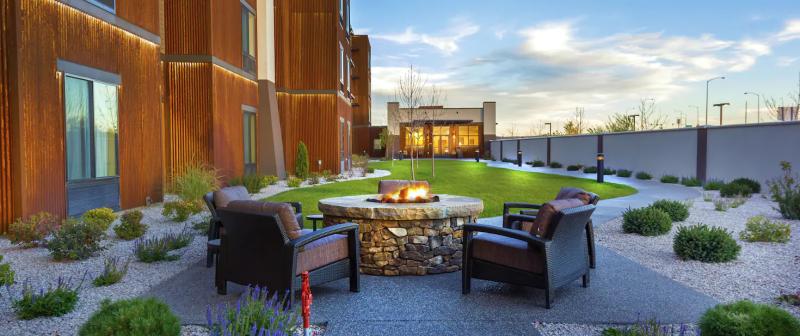 Hotel patio with firepit